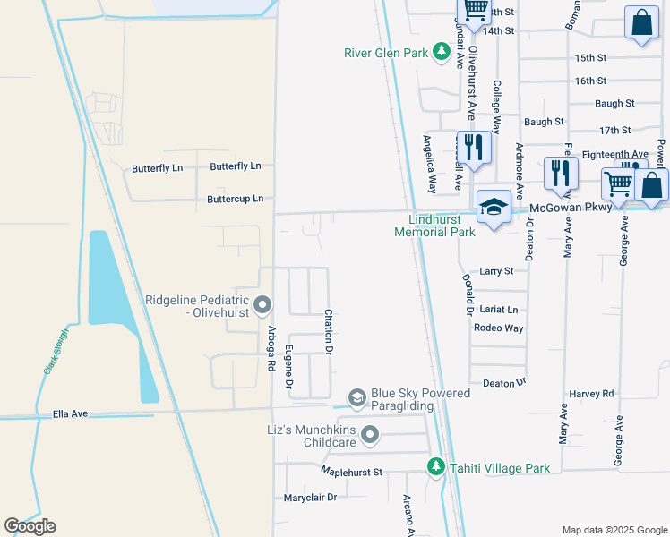 map of restaurants, bars, coffee shops, grocery stores, and more near 4179 Citation Drive in Olivehurst