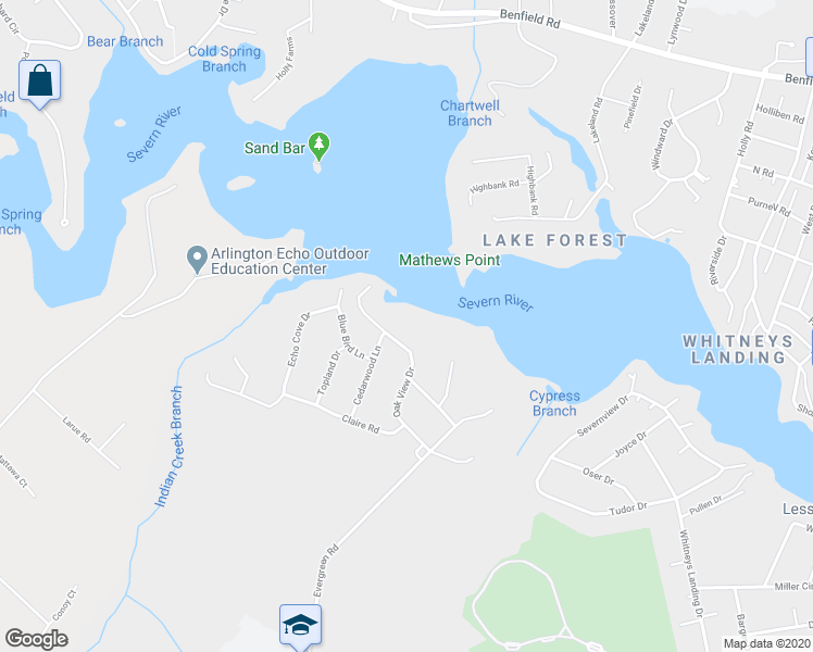 map of restaurants, bars, coffee shops, grocery stores, and more near 1160 Oak View Drive in Crownsville