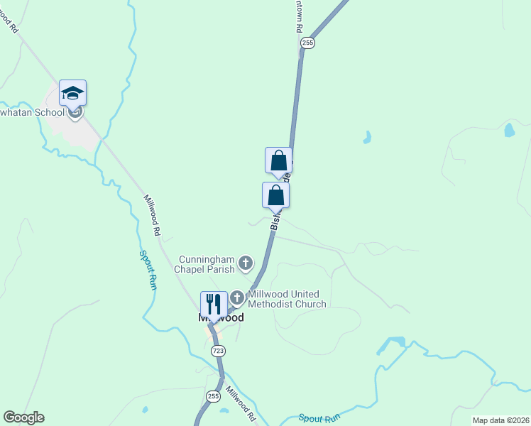 map of restaurants, bars, coffee shops, grocery stores, and more near 30 Colonial Lane in Millwood