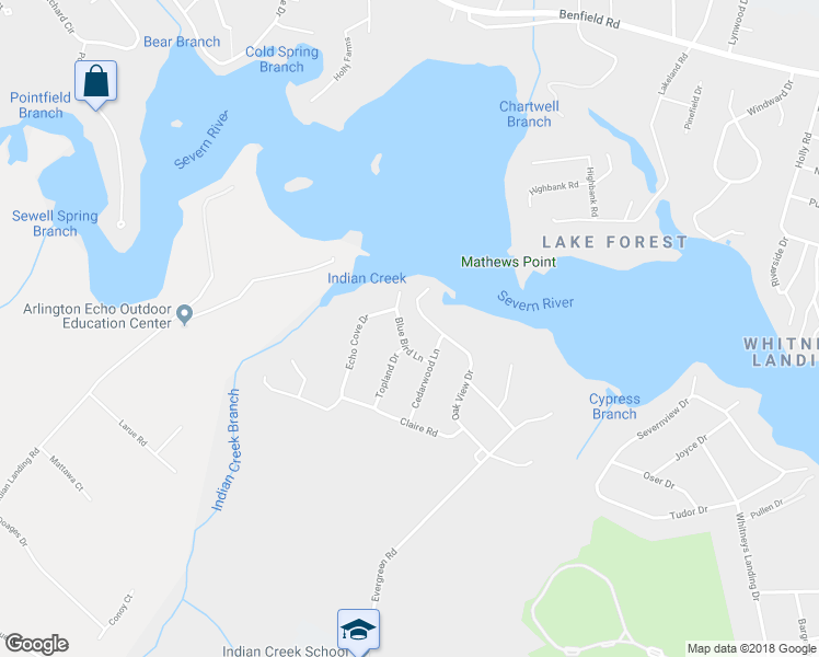 map of restaurants, bars, coffee shops, grocery stores, and more near 1158 Blue Bird Lane in Crownsville