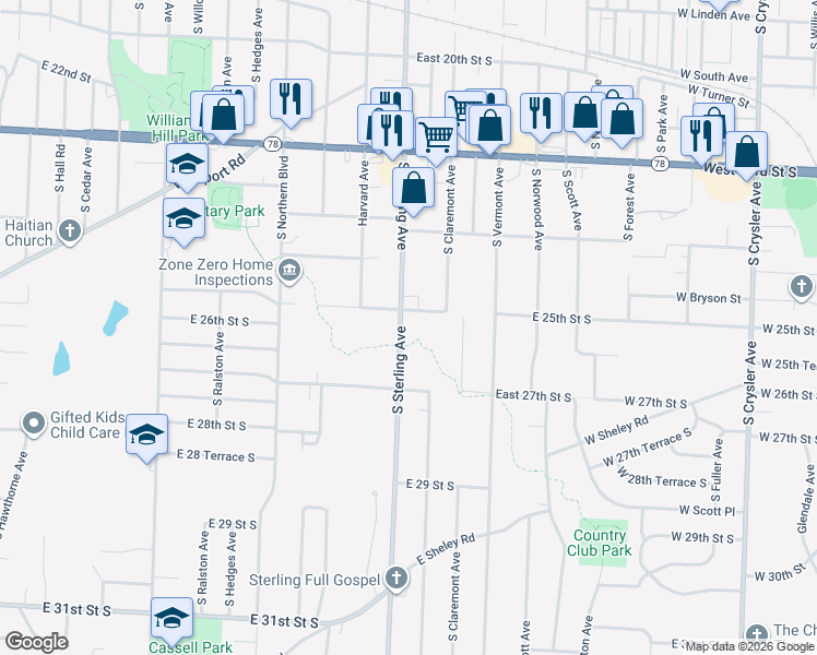 map of restaurants, bars, coffee shops, grocery stores, and more near 2509 South Sterling Avenue in Independence