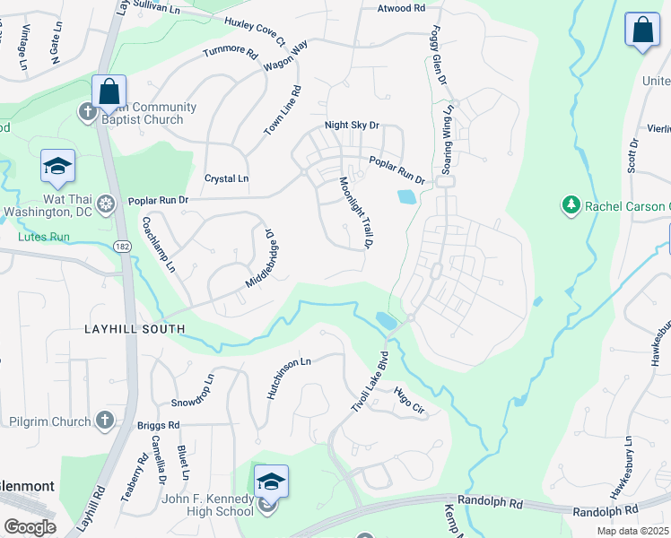 map of restaurants, bars, coffee shops, grocery stores, and more near 1539 Rabbit Hollow Place in Silver Spring