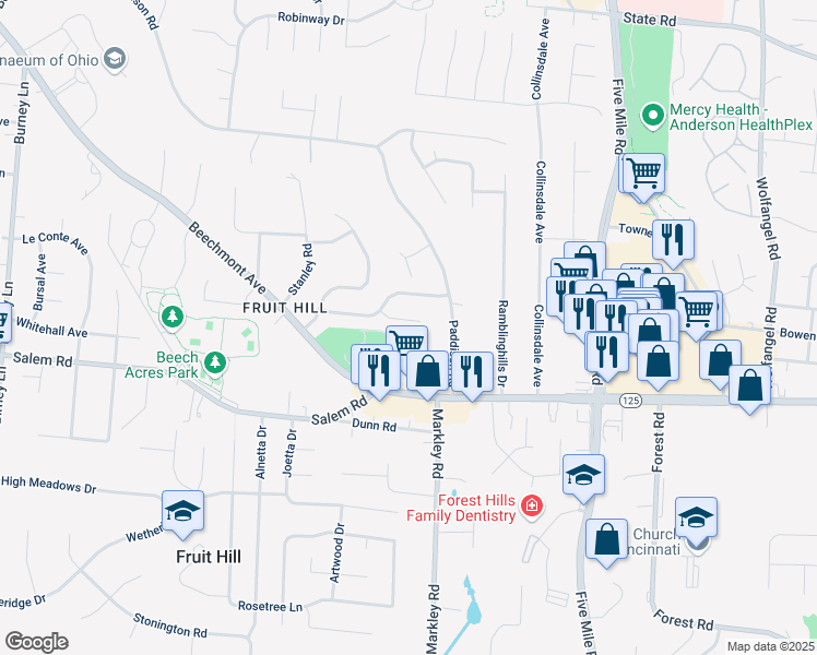 map of restaurants, bars, coffee shops, grocery stores, and more near 7171 Honeywood Court in Cincinnati