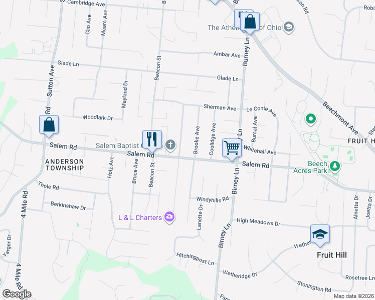 map of restaurants, bars, coffee shops, grocery stores, and more near 6520 Salem Road in Cincinnati