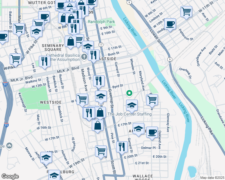 map of restaurants, bars, coffee shops, grocery stores, and more near 209 Byrd Street in Covington