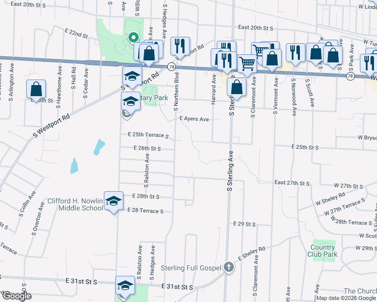 map of restaurants, bars, coffee shops, grocery stores, and more near in Independence