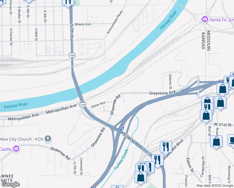 map of restaurants, bars, coffee shops, grocery stores, and more near 527 Metropolitan Avenue in Kansas City