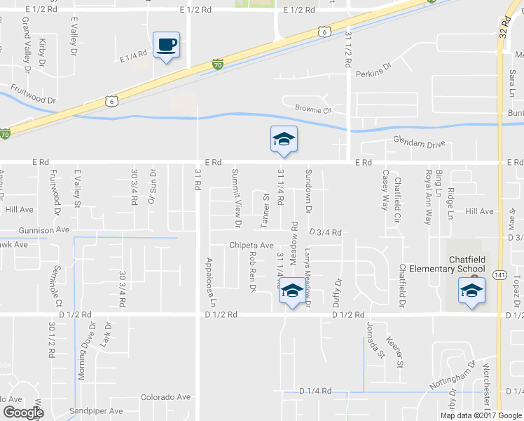 map of restaurants, bars, coffee shops, grocery stores, and more near 463 Tanner Street in Grand Junction