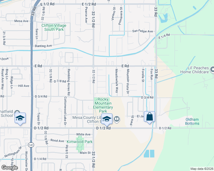 map of restaurants, bars, coffee shops, grocery stores, and more near 3251 E Road in Clifton