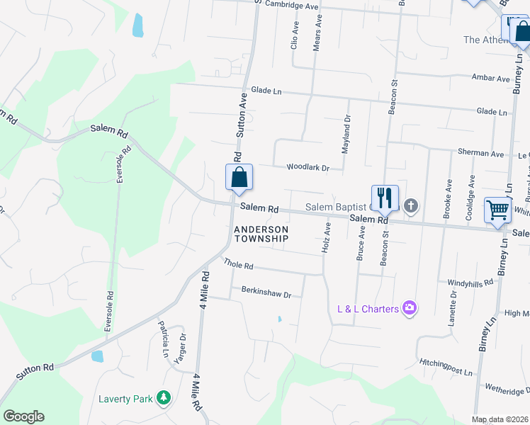 map of restaurants, bars, coffee shops, grocery stores, and more near 6161 Salem Road in Cincinnati