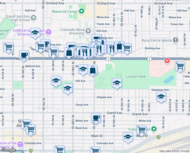 map of restaurants, bars, coffee shops, grocery stores, and more near in Grand Junction