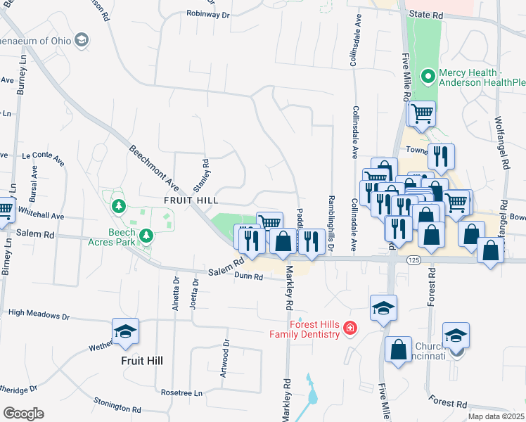 map of restaurants, bars, coffee shops, grocery stores, and more near 7171 Honeywood Court in Cincinnati