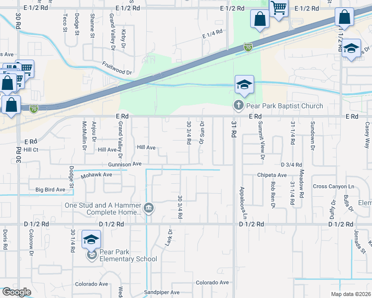 map of restaurants, bars, coffee shops, grocery stores, and more near 484 30 3/4 Road in Grand Junction