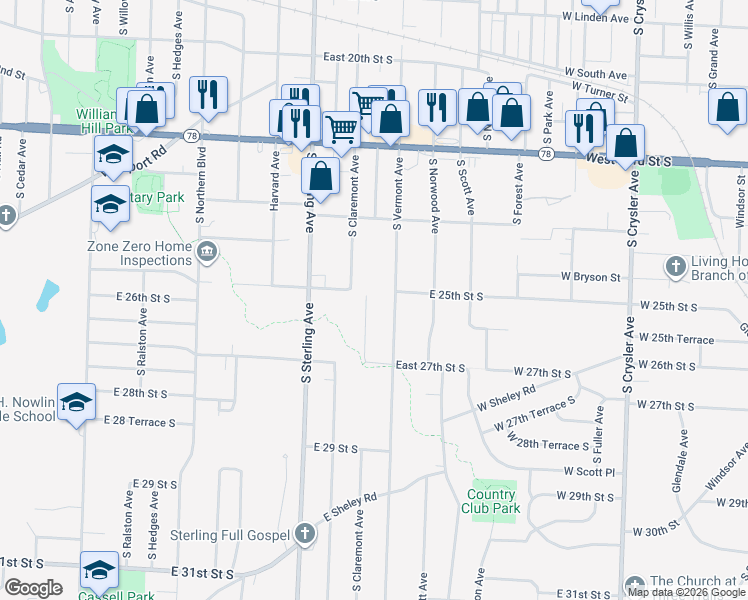 map of restaurants, bars, coffee shops, grocery stores, and more near 2502 South Vermont Avenue in Independence