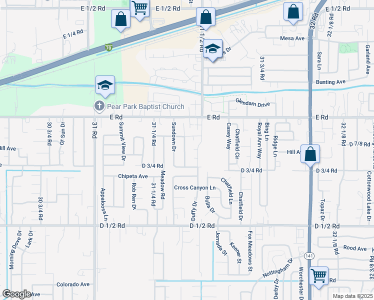 map of restaurants, bars, coffee shops, grocery stores, and more near 482 Moonlight Drive in Grand Junction
