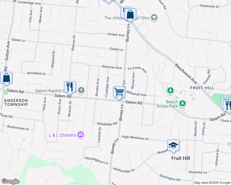 map of restaurants, bars, coffee shops, grocery stores, and more near 6647 Grant Avenue in Cincinnati