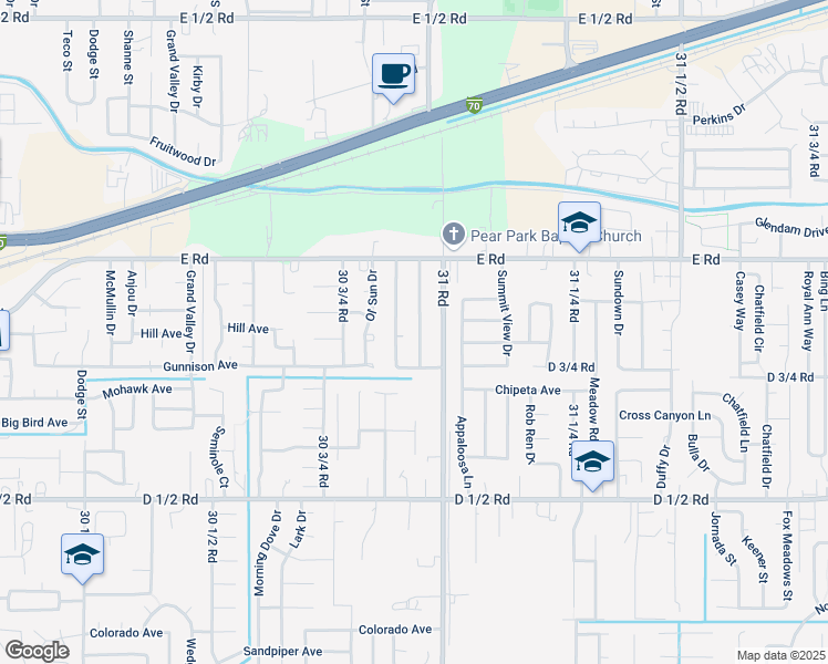map of restaurants, bars, coffee shops, grocery stores, and more near 3097 Gunnison Ave in Grand Junction