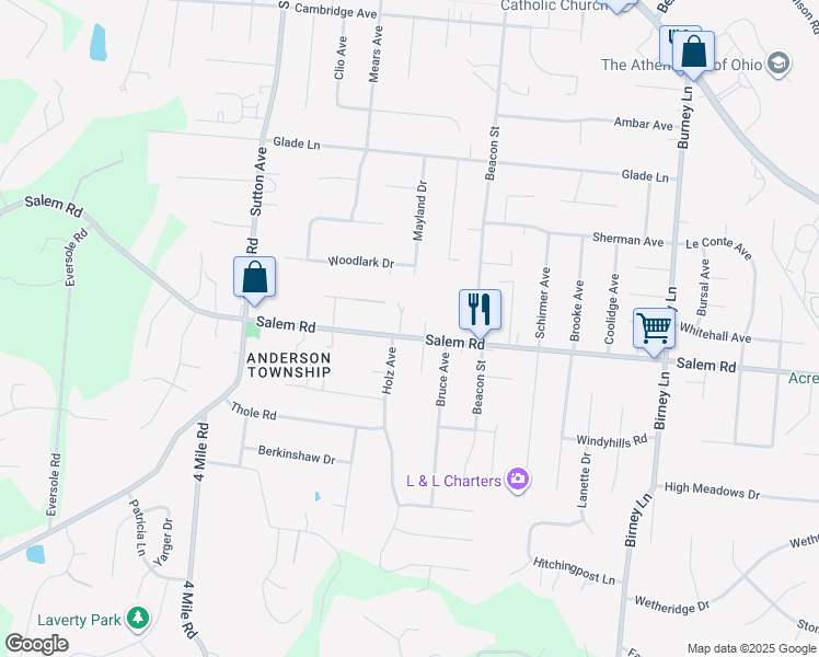 map of restaurants, bars, coffee shops, grocery stores, and more near 6312 Salem Road in Cincinnati