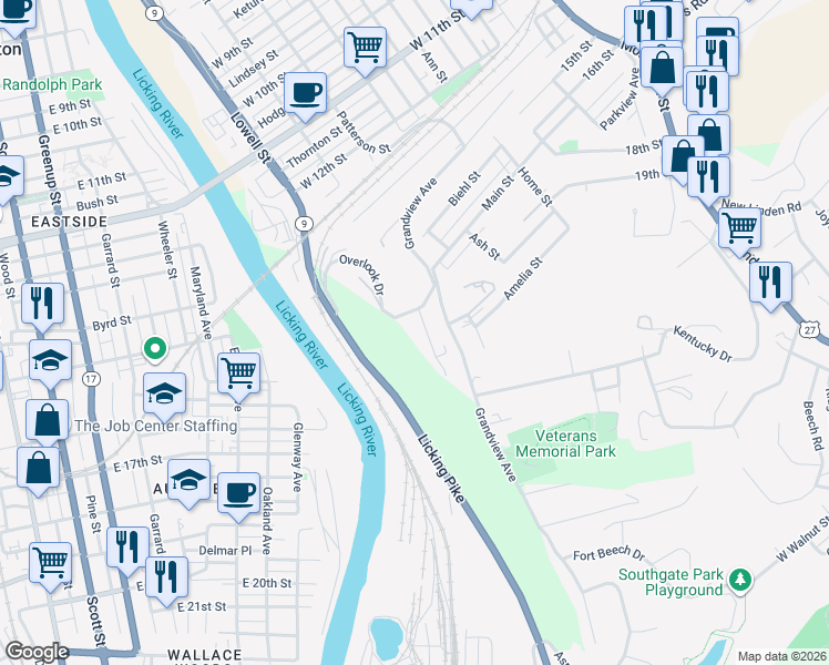 map of restaurants, bars, coffee shops, grocery stores, and more near 216 Clifton Avenue in Newport