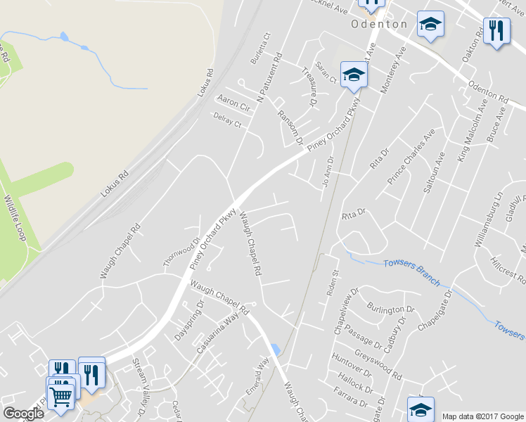 map of restaurants, bars, coffee shops, grocery stores, and more near 1384 Galloway Road in Odenton