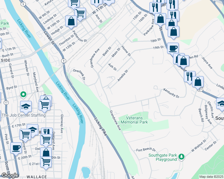 map of restaurants, bars, coffee shops, grocery stores, and more near 50 Widrig Street in Newport