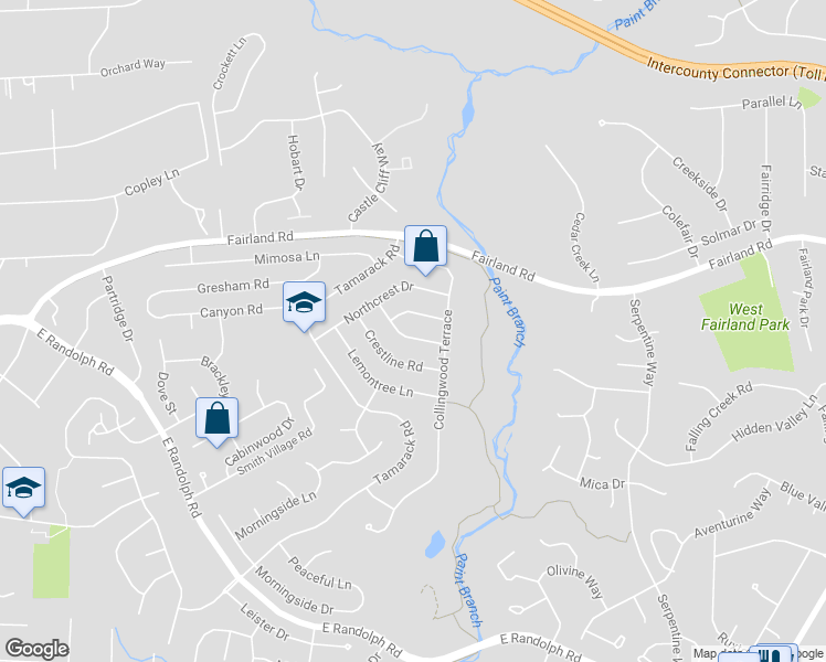 map of restaurants, bars, coffee shops, grocery stores, and more near 1604 Timberline Road in Silver Spring
