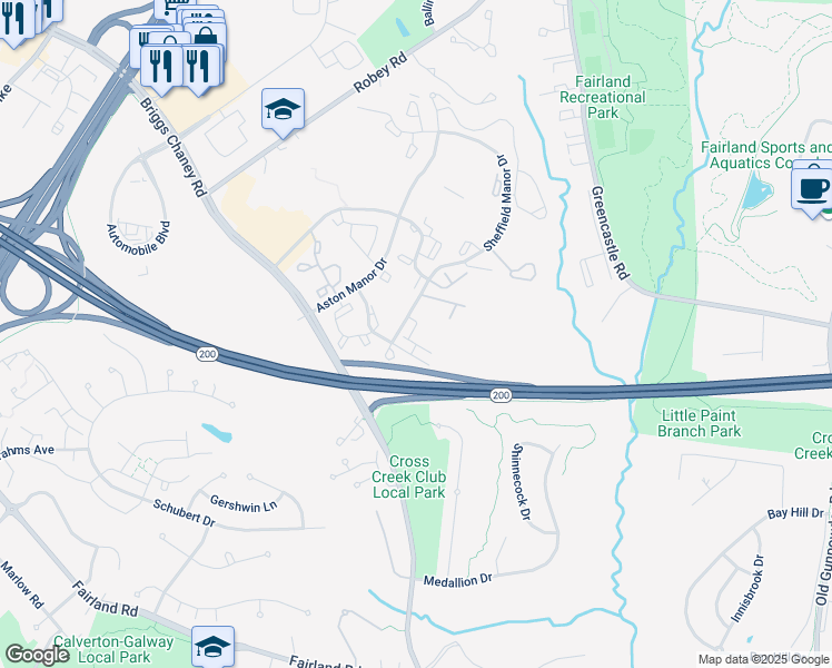 map of restaurants, bars, coffee shops, grocery stores, and more near 111 Tanglewood Manor Drive in Silver Spring