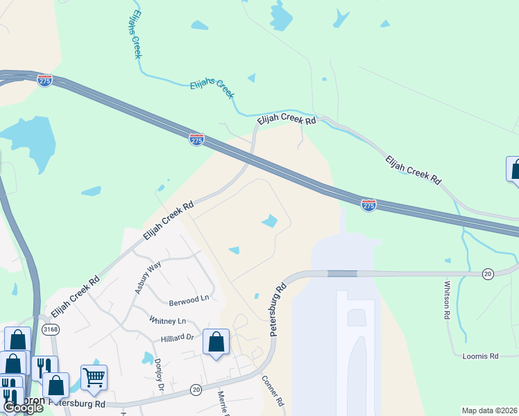 map of restaurants, bars, coffee shops, grocery stores, and more near 1601 Elijah Creek Road in Hebron