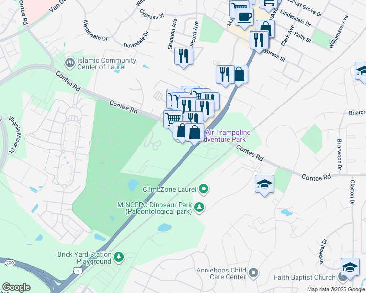 map of restaurants, bars, coffee shops, grocery stores, and more near 13450 Baltimore Avenue in Laurel
