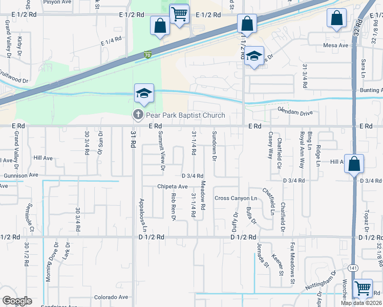 map of restaurants, bars, coffee shops, grocery stores, and more near 489 32 Road in Clifton