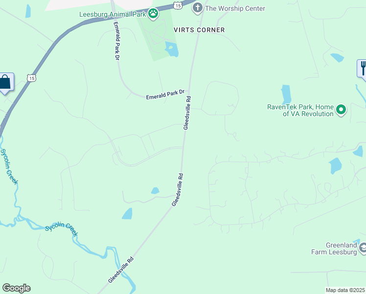 map of restaurants, bars, coffee shops, grocery stores, and more near Gleedsville Road in Leesburg