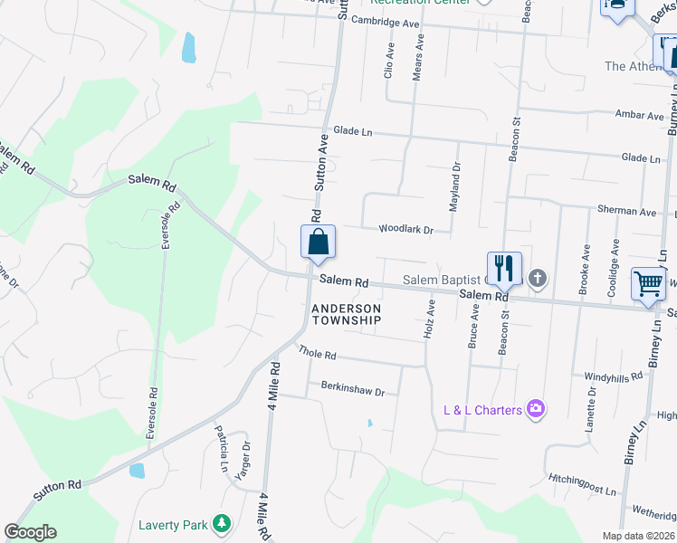 map of restaurants, bars, coffee shops, grocery stores, and more near 6161 Salem Road in Cincinnati