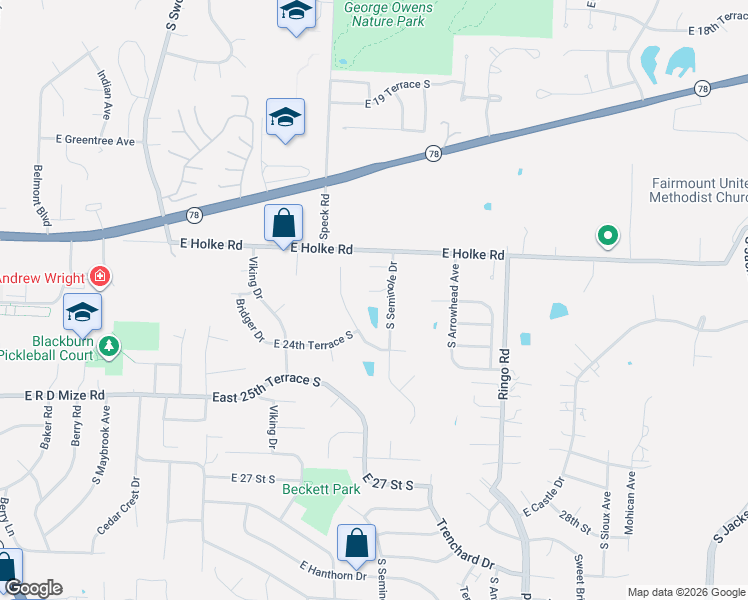 map of restaurants, bars, coffee shops, grocery stores, and more near 2421 South Ponca Avenue in Independence