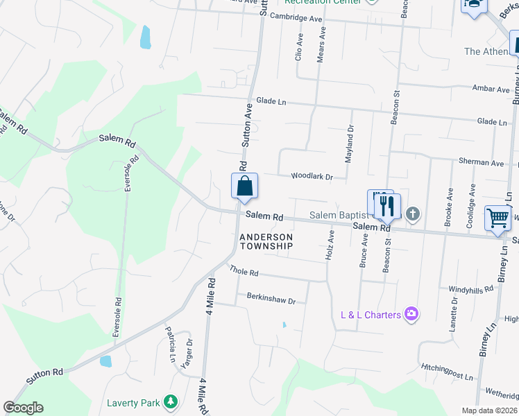 map of restaurants, bars, coffee shops, grocery stores, and more near 6161 Salem Road in Cincinnati