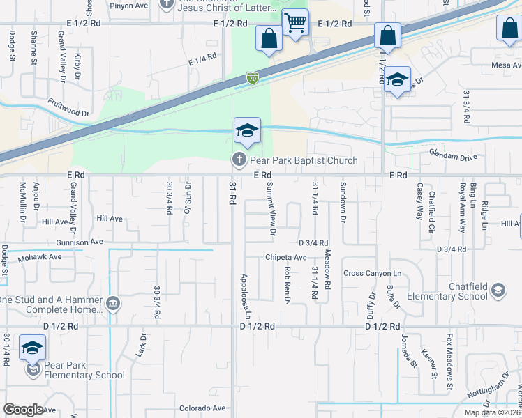 map of restaurants, bars, coffee shops, grocery stores, and more near 487-489 Summit View Drive in Grand Junction