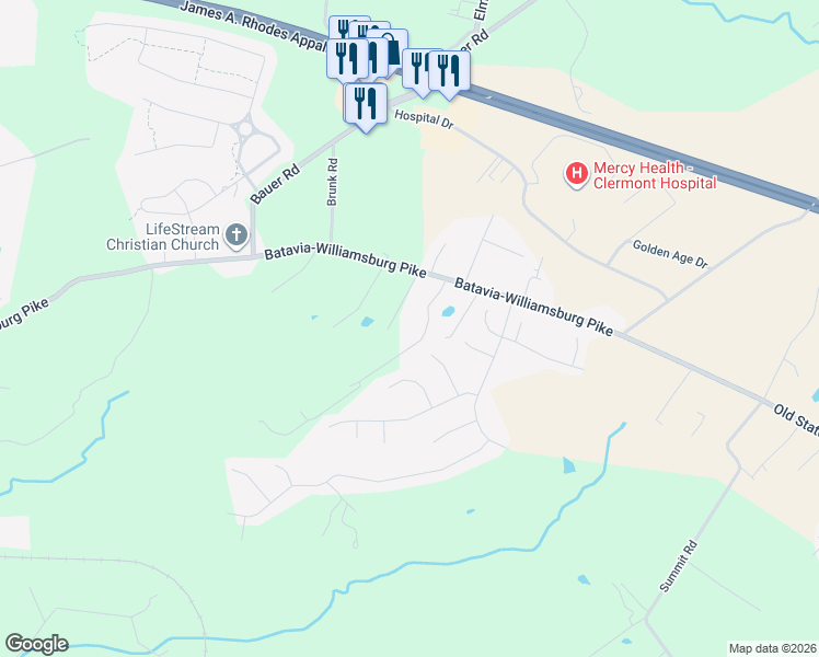 map of restaurants, bars, coffee shops, grocery stores, and more near 4316 Courtesy Lane in Batavia