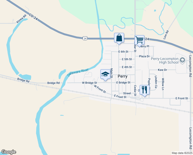 map of restaurants, bars, coffee shops, grocery stores, and more near 205 West Bridge Street in Perry