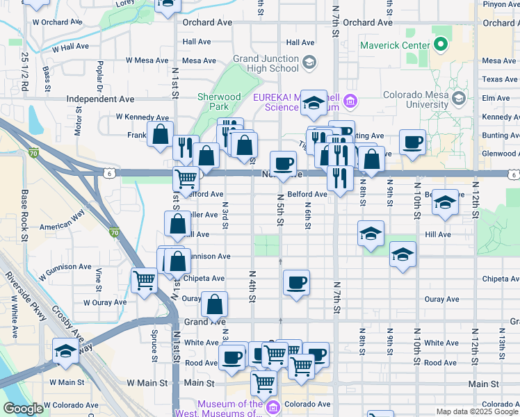 map of restaurants, bars, coffee shops, grocery stores, and more near 425 Teller Avenue in Grand Junction