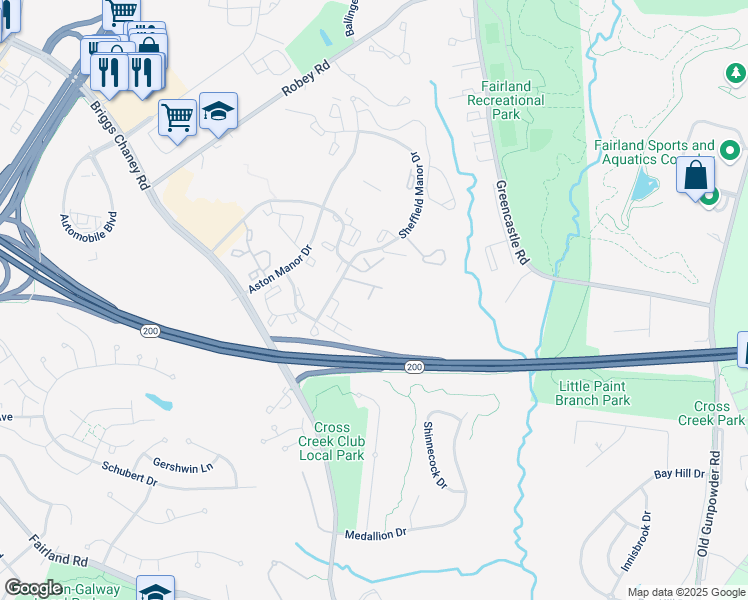 map of restaurants, bars, coffee shops, grocery stores, and more near 13403 Fog Mist Place in Silver Spring