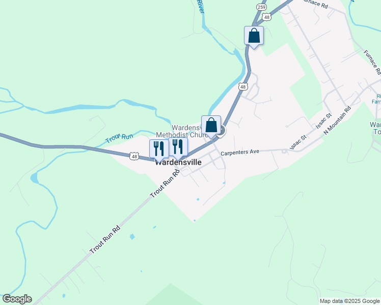 map of restaurants, bars, coffee shops, grocery stores, and more near 80 U.S. 48 in Wardensville