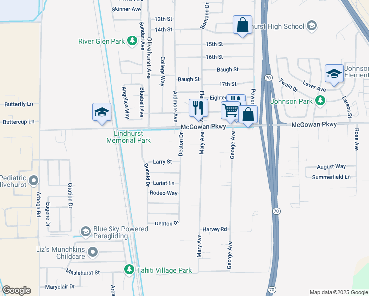 map of restaurants, bars, coffee shops, grocery stores, and more near 4230 Deaton Drive in Olivehurst