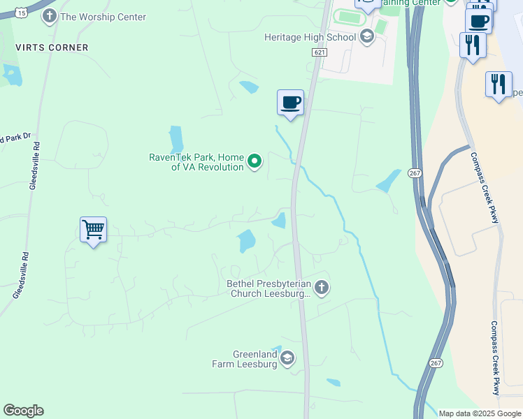 map of restaurants, bars, coffee shops, grocery stores, and more near 40471 Grenata Preserve Place in Leesburg
