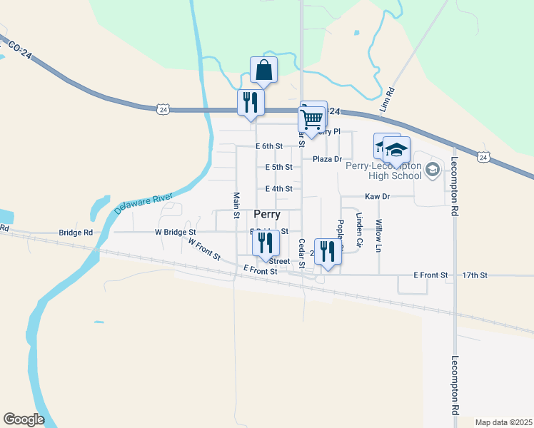 map of restaurants, bars, coffee shops, grocery stores, and more near in Perry