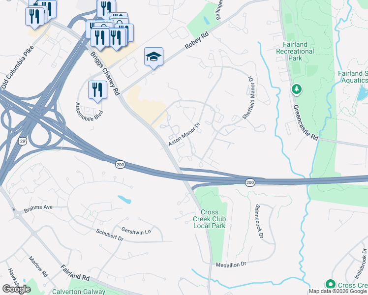 map of restaurants, bars, coffee shops, grocery stores, and more near 3408 Hampton Hollow Drive in Silver Spring