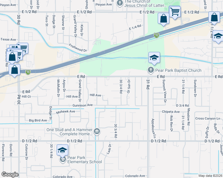 map of restaurants, bars, coffee shops, grocery stores, and more near 3068 Sunbeam Court in Grand Junction