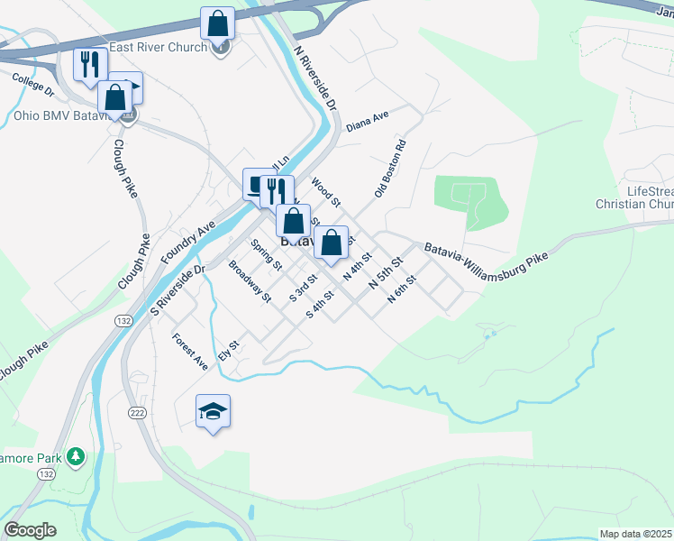 map of restaurants, bars, coffee shops, grocery stores, and more near 293 North Street in Batavia