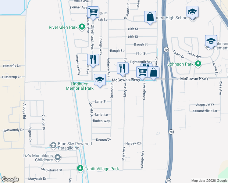 map of restaurants, bars, coffee shops, grocery stores, and more near 4230 Deaton Drive in Olivehurst