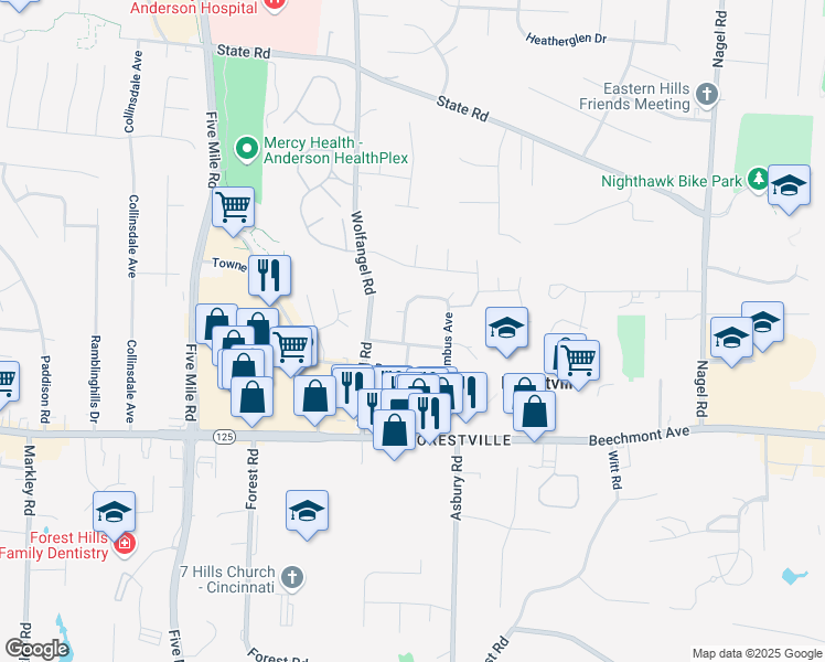 map of restaurants, bars, coffee shops, grocery stores, and more near 1360 Washington Circle in Cincinnati