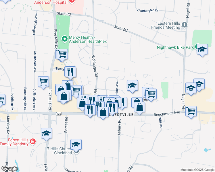 map of restaurants, bars, coffee shops, grocery stores, and more near 1360 Washington Circle in Cincinnati