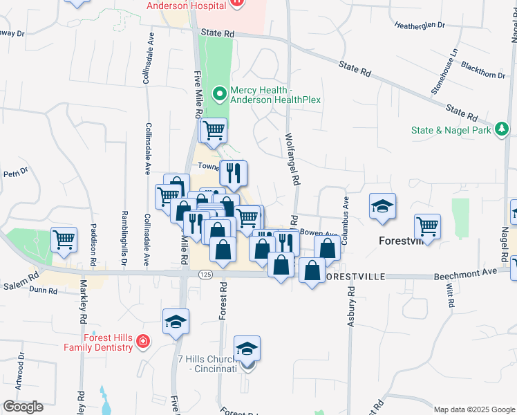 map of restaurants, bars, coffee shops, grocery stores, and more near 1359 Crotty Court in Cincinnati
